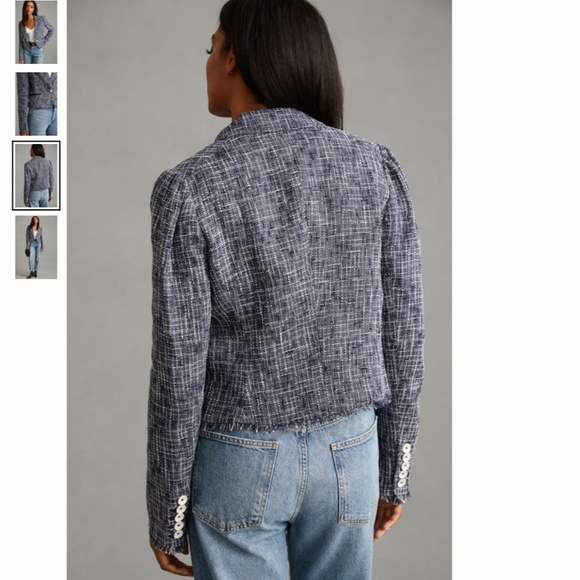 Anthropologie Paige Women’s Blue Tweed Linen Blend Puff Sleeve Blazer - Picture 2 of 13